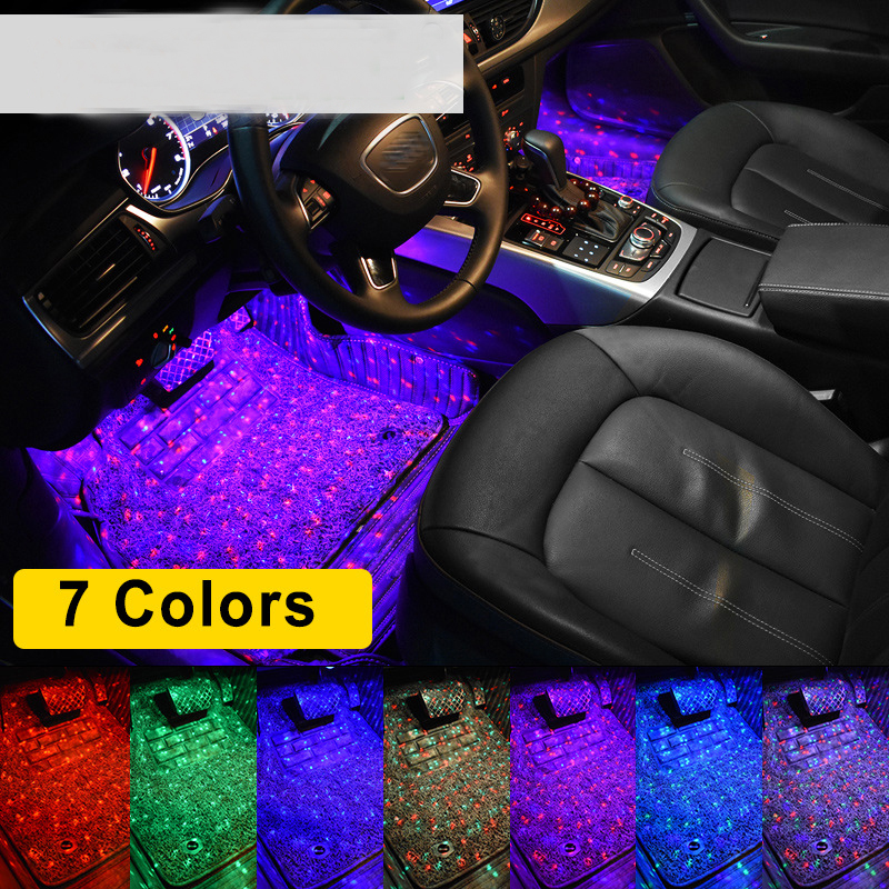 5V 3.2W One for four-color LED Car USB Colorful Decorative Lights full of Stars Music DJ Voice Control